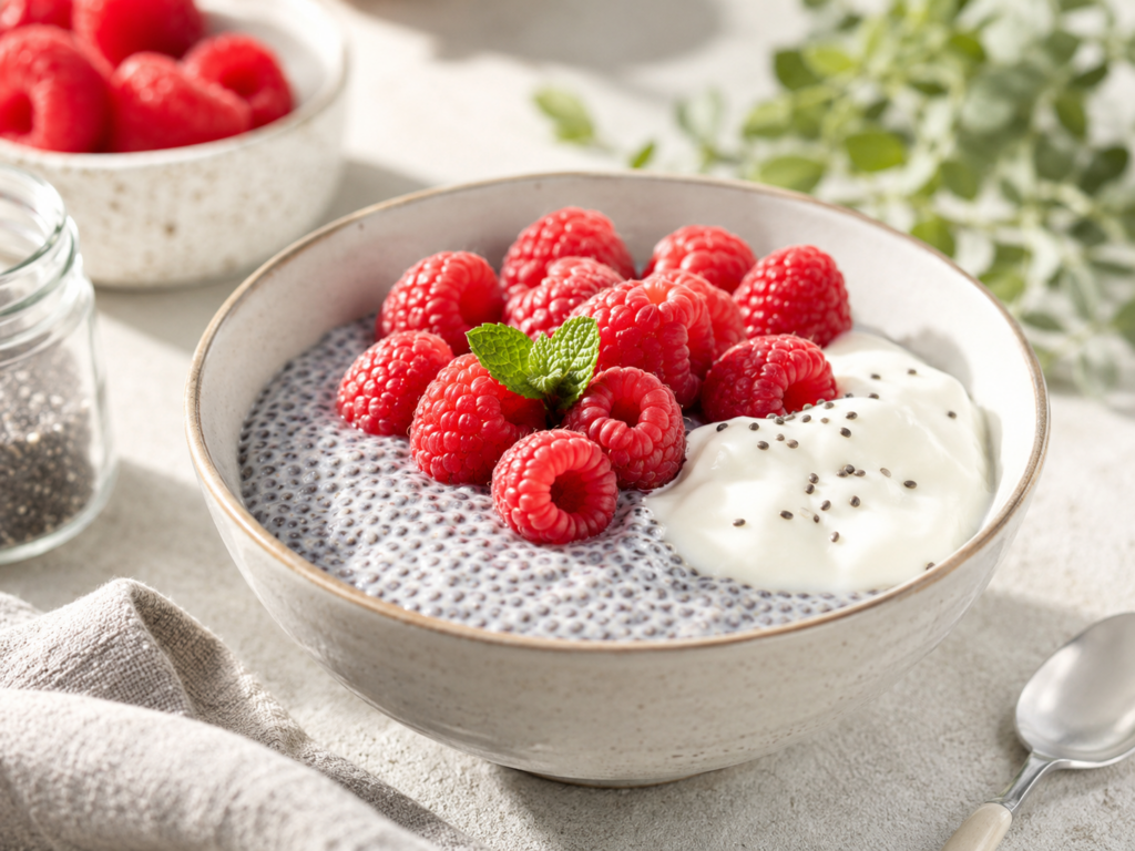 Chia Pudding mit himbeeren bei Original Bootcamp
